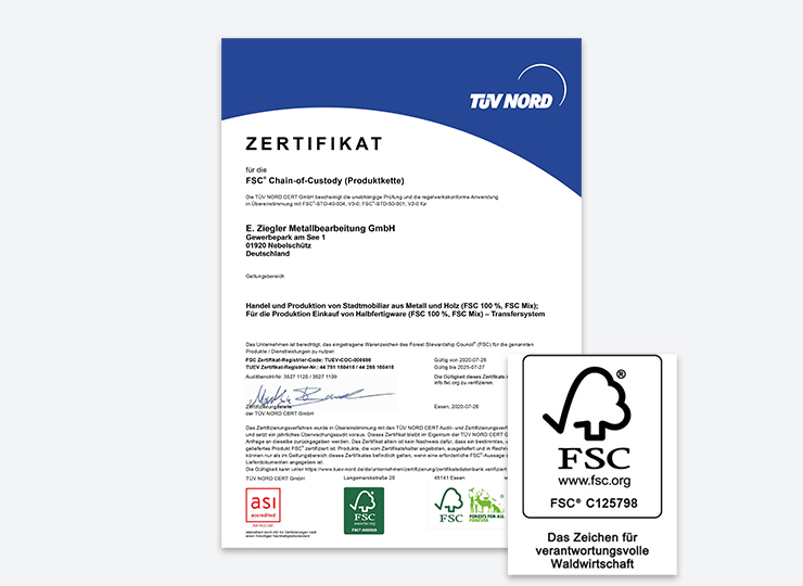 FSC Zertifikat mit Logo - grauer Hintergrund