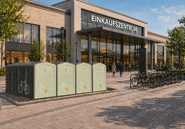 Fahrradgarage PIRAN in der Nähe eines Einkaufszentrums