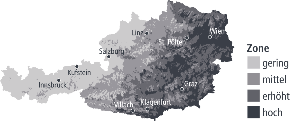 Windzonenkarte für Österreich