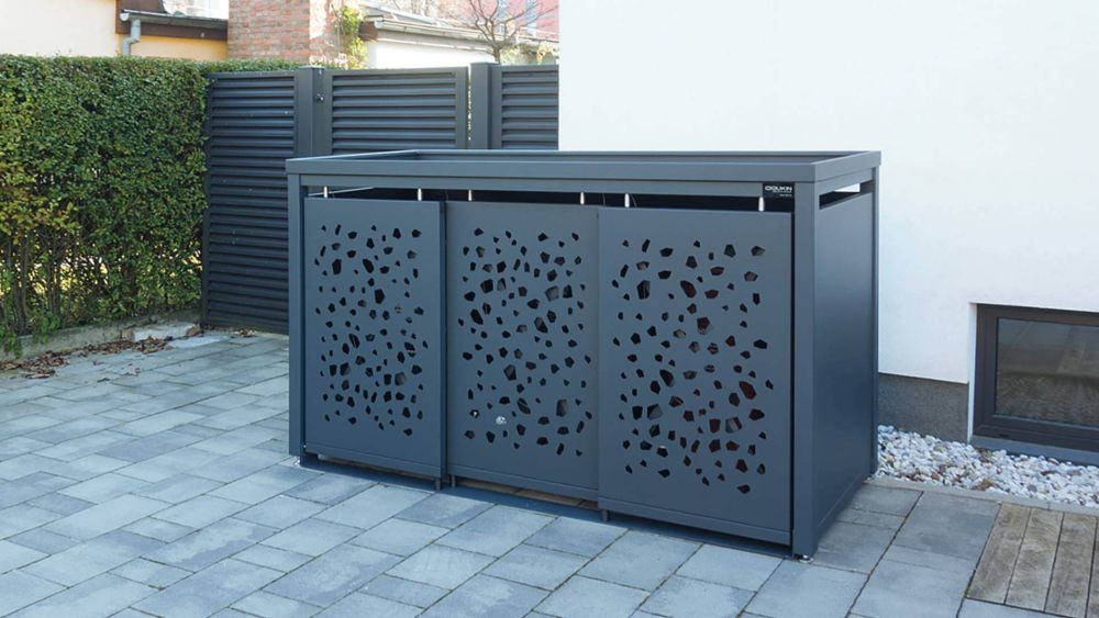 Mülltonnenbox aus Metall mit Lochoptik