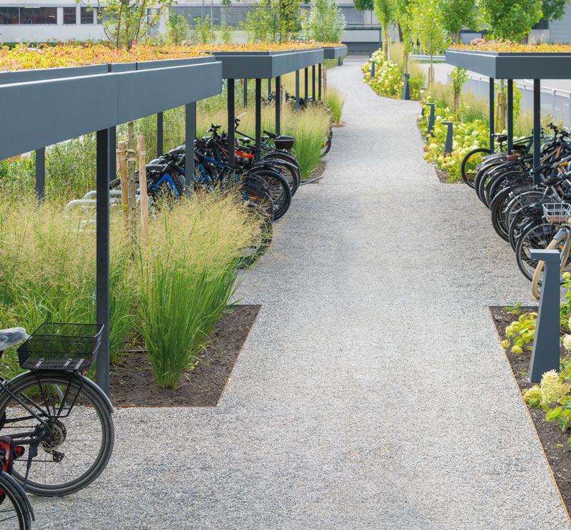 Fahrradüberdachung LUNA GREEN gegen Hitze einsetzen