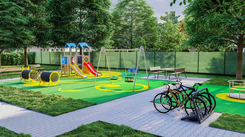 Spielplatz mit gut sichtbarer Bereicheinteilung